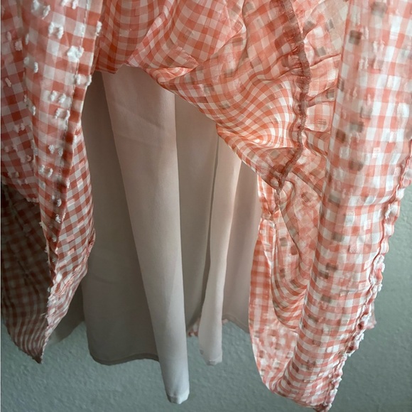 En Saison Caldera Shirred Gingham Vneck Barbie Peach  Mini Dress S - Picture 8 of 15